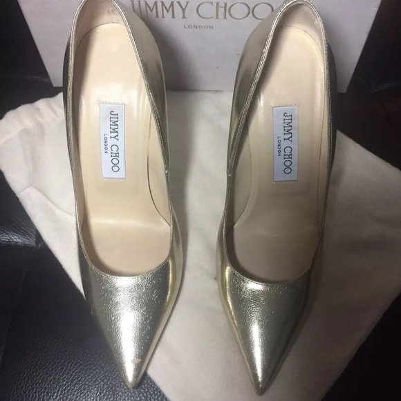 Jimmy Choo Anouk Gold Shiny Metallic Pumps - Picture 5 of 8